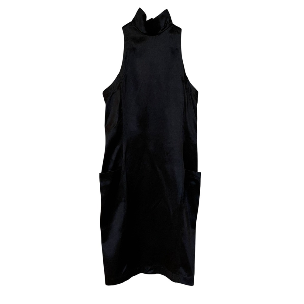 Vtg 80s Punk Label Betsey Johnson Dress Sz S (6-8) Black Satin Sleeveless Shift